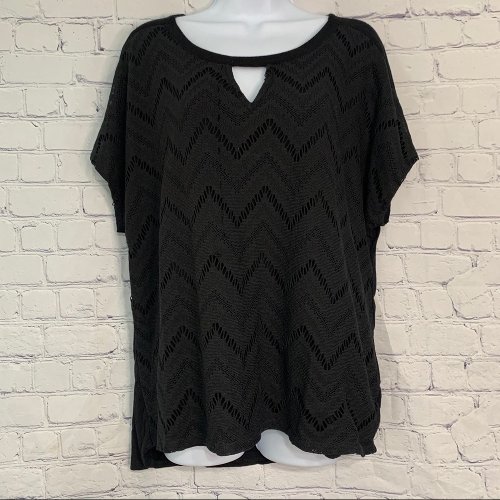 AB Studio Black Blouse With Lace Design XL